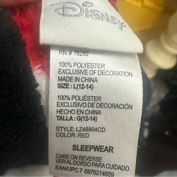 Disney Minnie Mouse Fleece One Piece Zip Hoodie Sleepwear Adult Large Cozy PJs - Picture 4 of 5